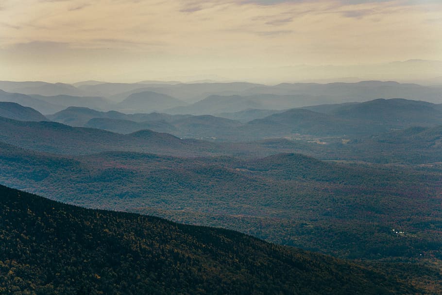 On Top of Vermont, aerial photo of mountains and trees, landscape HD wallpaper