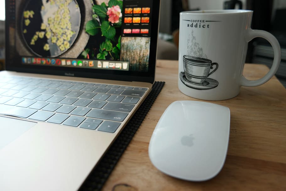 coffee addict, mug, work, laptop, computer, cup, drink, beverage, HD wallpaper