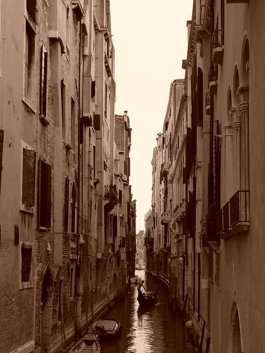 Venice, Sepia, Channel, Boot, Ship, cable car, homes, high HD wallpaper