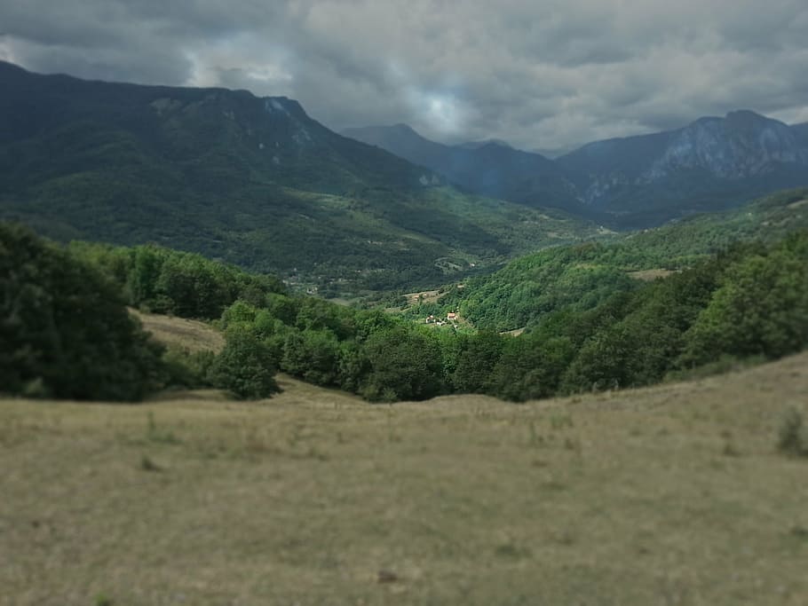 valley, mountains, view, landscape, nature, meadow, village HD wallpaper