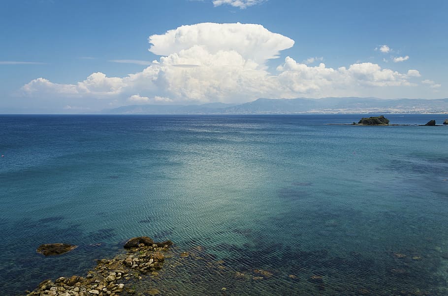 sky, sea, water, blue, clouds, wide, landscape, cyprus, mediterranean, HD wallpaper