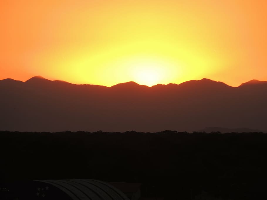 sunset, mountain, dusk, sky, silhouette, environment, beauty in nature HD wallpaper