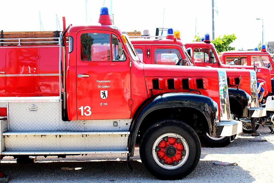 Fire, Vehicles, Exhibition, red, commercial land vehicle, transportation HD wallpaper