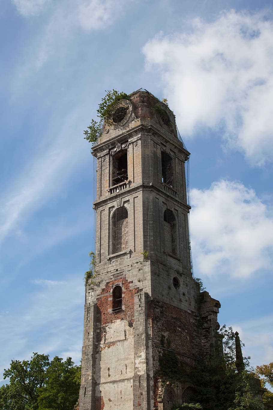 air, blue, clouds, tower, stone, building, architecture, low angle view HD wallpaper