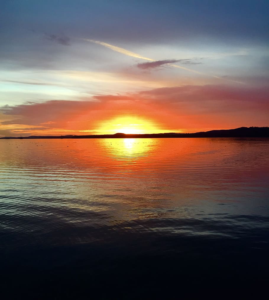 Sunset, Lake, Reflection, Sky, nature, sea, dusk, water, beach HD wallpaper