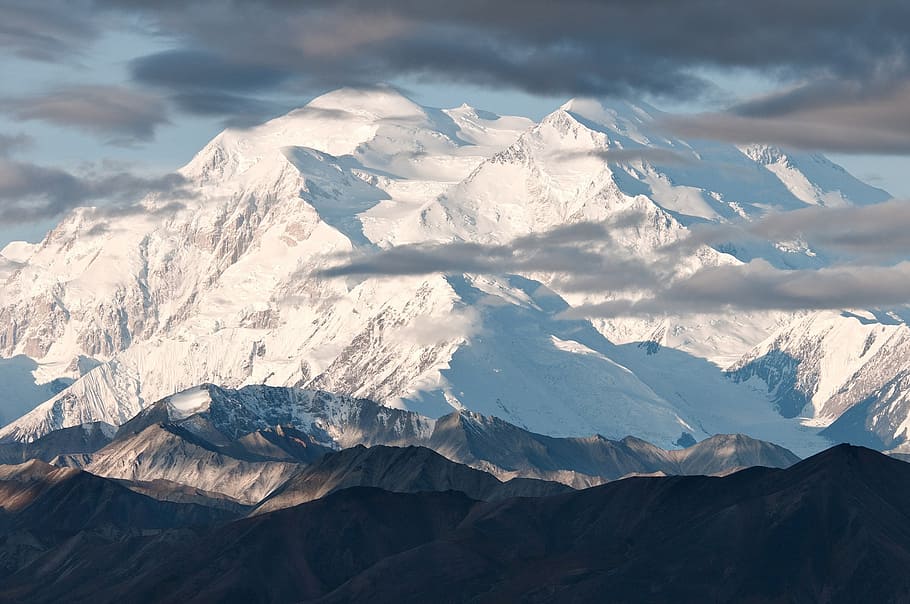 aerial photo of snow-capped mountain, denali national park, peak, HD wallpaper