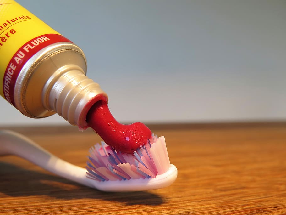 Fluorine, Toothpaste, Clean, red, toothbrush, tube, dental care HD wallpaper