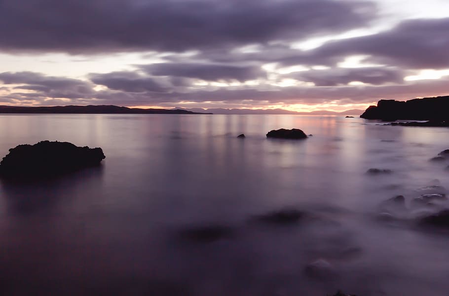 body of water covered in sea of cloud, reflection, sunset, sky HD wallpaper