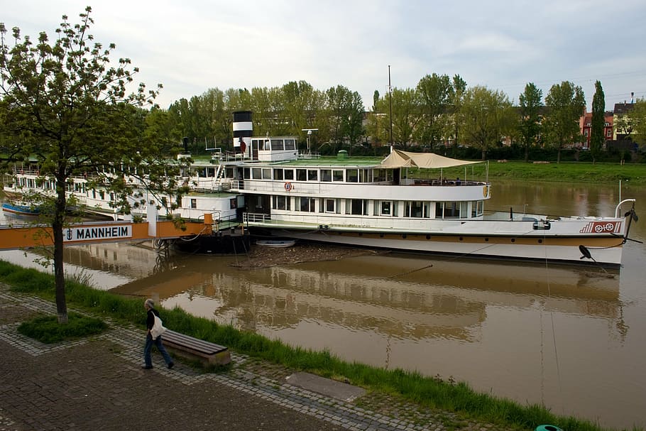 mannheim, neckar, ship, water, nautical vessel, transportation HD wallpaper