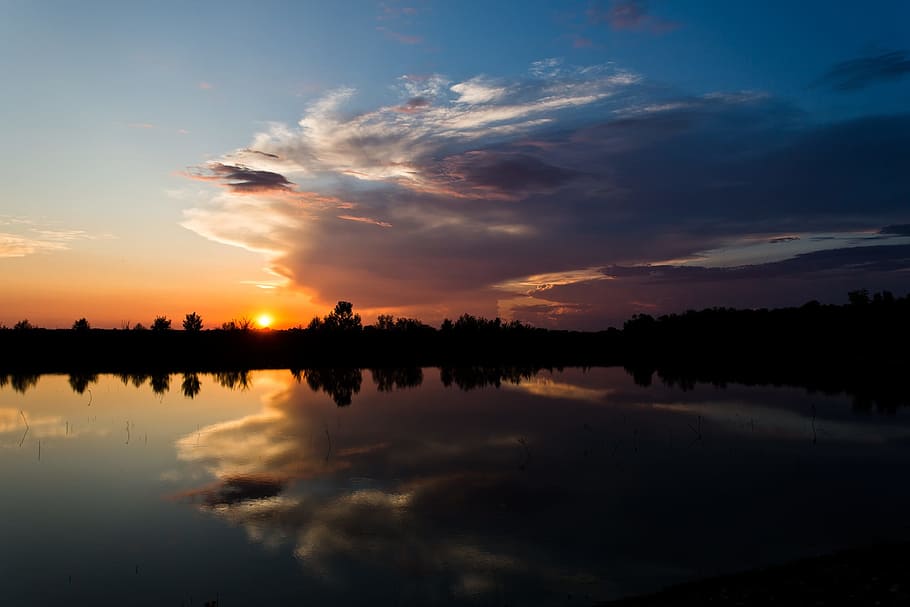 Sunset, Clouds, Twilight, red, horizon, sky, lake, reflection HD wallpaper