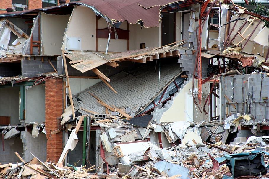 demolition, destruction, demolish, damage, debris, abandoned