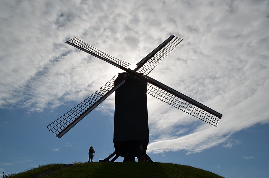 windmill, sky, clouds, landscape, wing, nature, turn, flour mill HD wallpaper