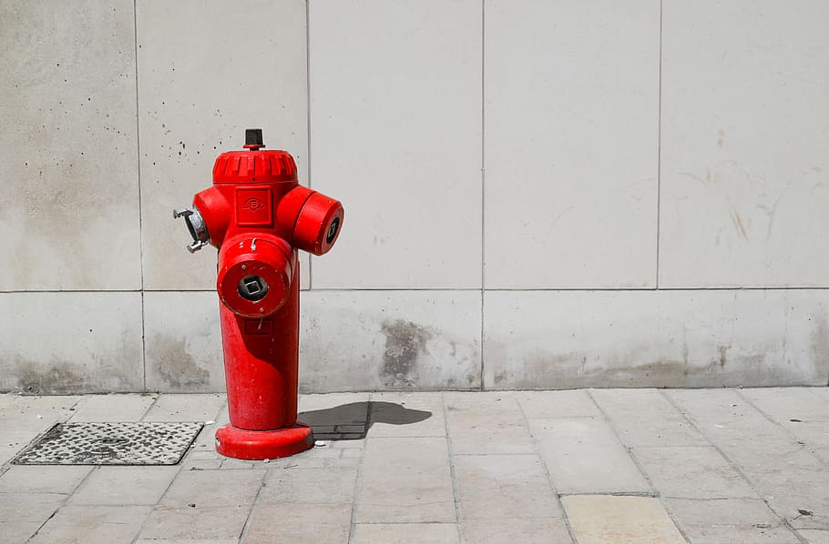 fire hydrant on road, water, emergency, safety, protection, red, HD wallpaper