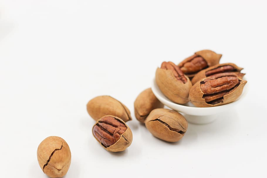 Pecans, Nut, Walnuts, food and drink, studio shot, white background HD wallpaper