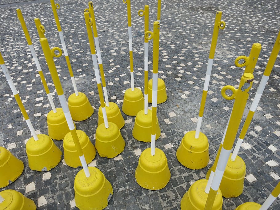 yellow, barrier, riser, stalk, stripes, no people, high angle view HD wallpaper