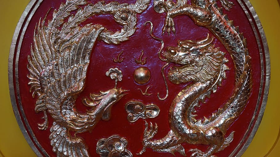 red, dragon, swan, circle, close-up, no people, indoors, pattern HD wallpaper