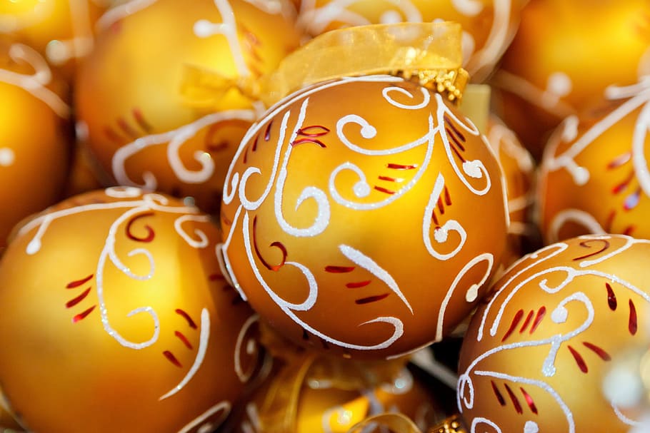 brown-and-white Christmas baubel lot, Background, Ball, Bauble HD wallpaper