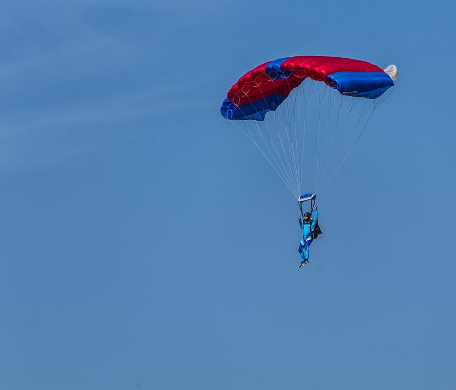 air, flight, sky, paratrooper, extreme sports, adventure, parachute, HD wallpaper