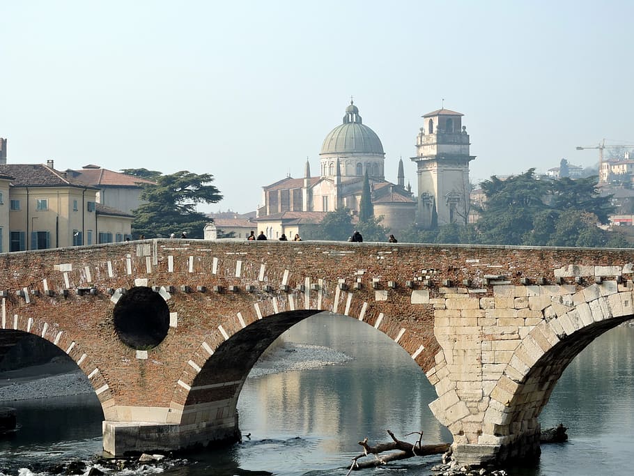 verona, bridge, stone, ancient, monument, river, adige, italy HD wallpaper