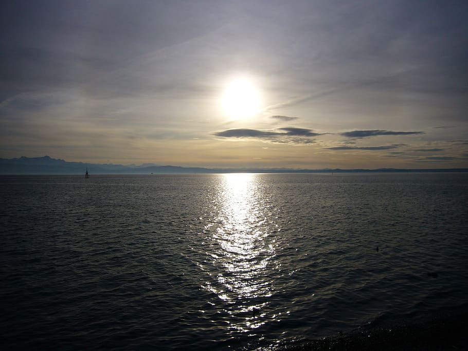 evening sun, sunset, lake, lake constance, friedrichshafen, HD wallpaper