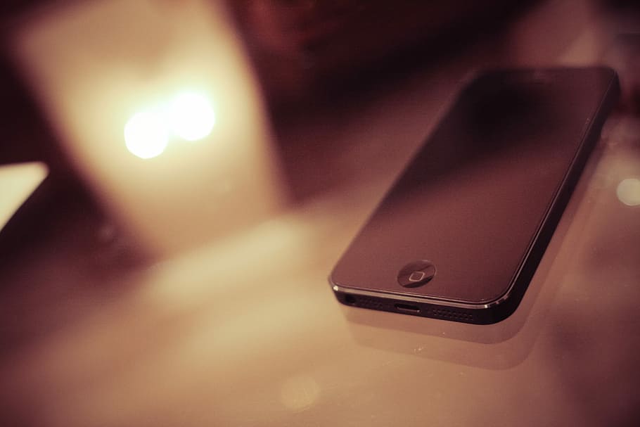 iPhone 5 on a Glass Table, black, desk, mobile, technology, mobile Phone