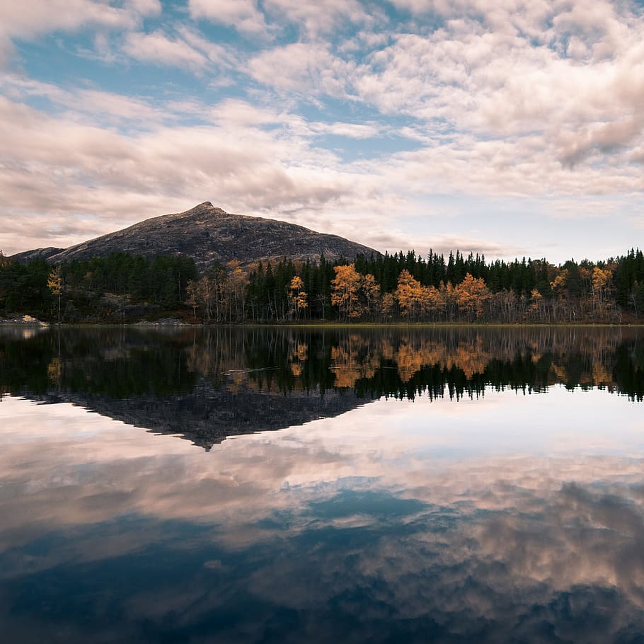 reflection, autumn, water, sky, clouds, hiking, the nature of the HD wallpaper