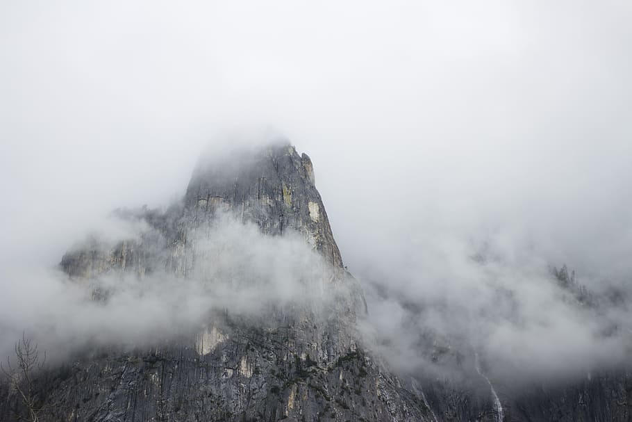 cloud covered mountain, fog, rocky mountain, scenics - nature HD wallpaper