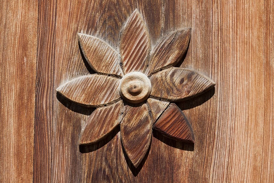 brown wooden floral wall decor, door, ornament, input, old, flower