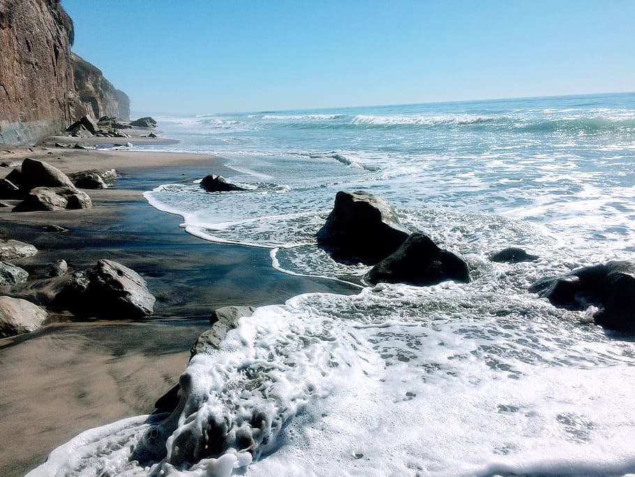 encinitas, beach, water, coast, ocean, california, sand, waves, HD wallpaper